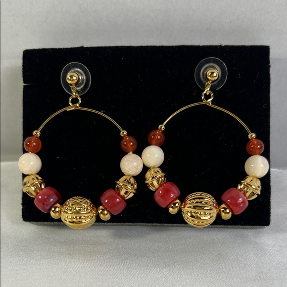 Jewelry - Chic Gold and Red Beaded Hoop Earrings Bohemian Bold globally-inspired aesthetic
